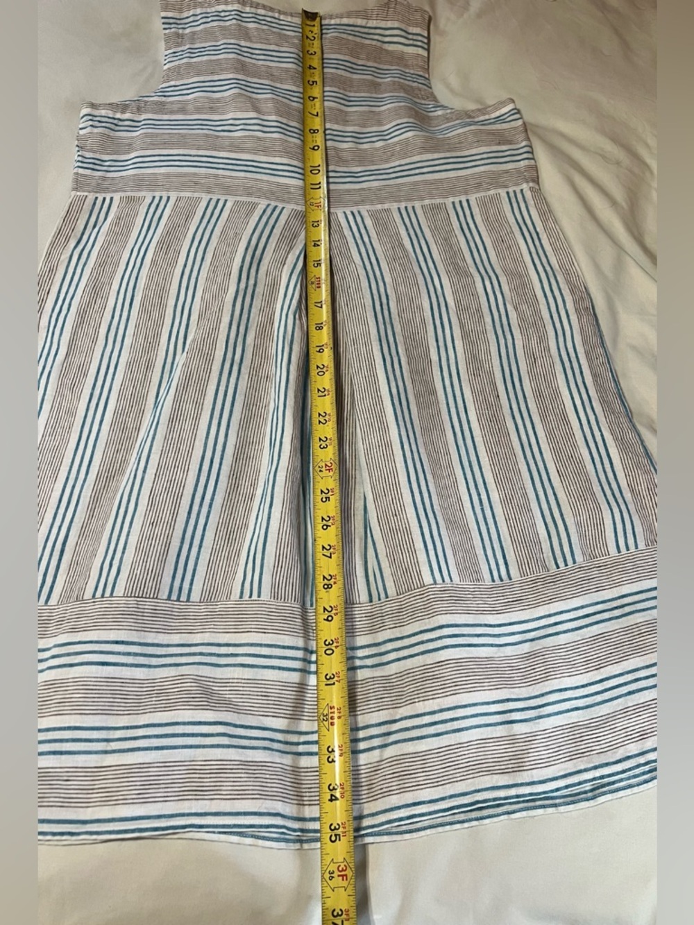 J.Jill Striped Sleeveless Linen Dress in White and Teal, Size M - Picture 9 of 10
